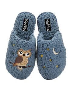 memoi night owl plush slippers denim m 7-8