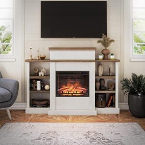 ameriwood home gateswood electric fireplace with mantel and bookcase, plaster