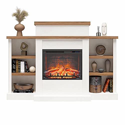 Ameriwood Home Gateswood Electric Fireplace with Mantel and Bookcase, Plaster