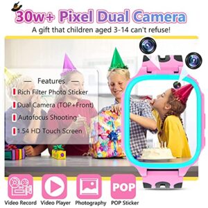 LITEYPP Kids Smart Watches Girls Boys, Smart Watch for Kids Ages 4-12 Yrs, Kids Smartwatch with Calling Dual Camera 14 Learning Games Video Music Flashlight, Boys Girls Birthday(Pink)