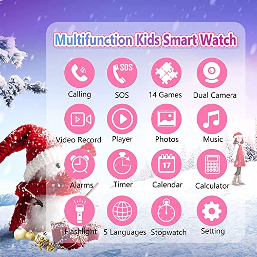 LITEYPP Kids Smart Watches Girls Boys, Smart Watch for Kids Ages 4-12 Yrs, Kids Smartwatch with Calling Dual Camera 14 Learning Games Video Music Flashlight, Boys Girls Birthday(Pink)