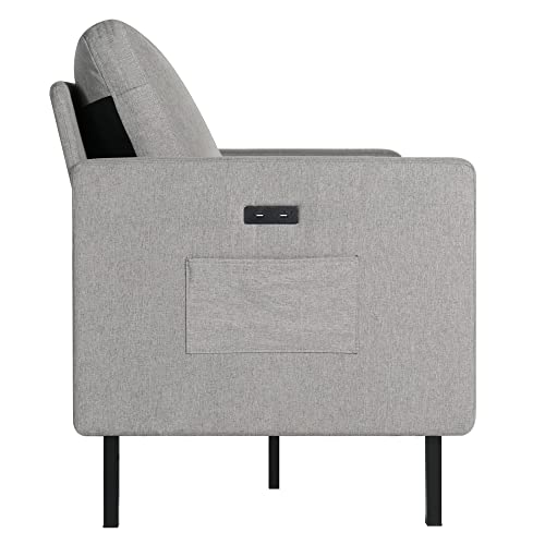 STHOUYN 72" W Sectional Sofa 3 Seat Couch, Mid Century Modern Sofa with 2 USB, Couches Sofas for Living Room Apartment Bedroom, Comfortable Small Couches for Small Spaces (Light Grey (3-Seater))