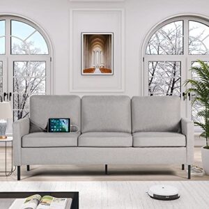 STHOUYN 72" W Sectional Sofa 3 Seat Couch, Mid Century Modern Sofa with 2 USB, Couches Sofas for Living Room Apartment Bedroom, Comfortable Small Couches for Small Spaces (Light Grey (3-Seater))