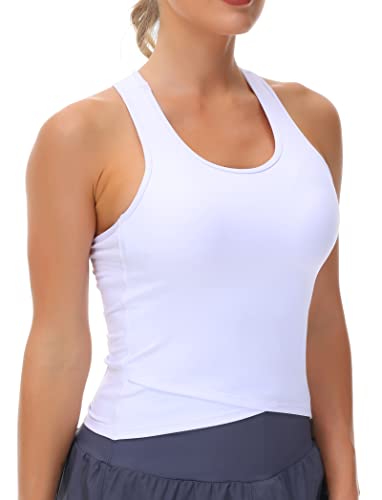 Women’s Racerback Workout Tank Tops with Built in Bra Sleeveless Running Yoga Shirts Slim Fit (Large, White)