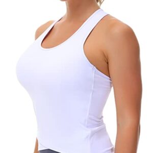 Women’s Racerback Workout Tank Tops with Built in Bra Sleeveless Running Yoga Shirts Slim Fit (Large, White)