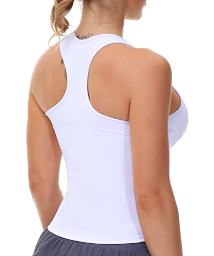 Women’s Racerback Workout Tank Tops with Built in Bra Sleeveless Running Yoga Shirts Slim Fit (Large, White)