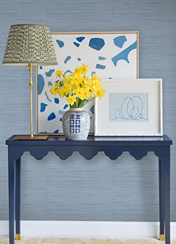 Classic Faux Grasscloth Peel and Stick Wallpaper, Mineral Blue