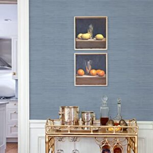 Classic Faux Grasscloth Peel and Stick Wallpaper, Mineral Blue