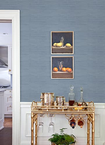 Classic Faux Grasscloth Peel and Stick Wallpaper, Mineral Blue