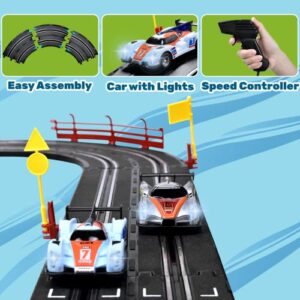 Electric Racing Tracks for Boys and Kids Slot Car Race Track Sets Including 4 Slot Cars 1:43 Scale and 2 Hand Controllers, Gift Toys for Children