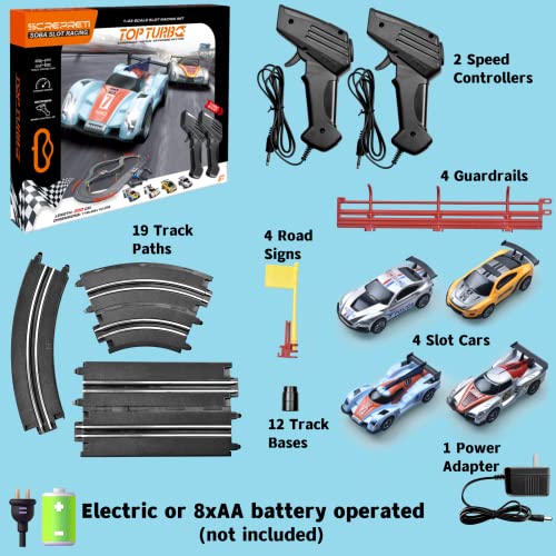 Electric Racing Tracks for Boys and Kids Slot Car Race Track Sets Including 4 Slot Cars 1:43 Scale and 2 Hand Controllers, Gift Toys for Children