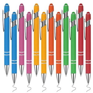pablue ballpoint pens with stylus tip, soft touch click stylus pen, 2 in 1 retractable metal stylus pens, black ink, for birthday anniversaries graduation home and office, 12 count(6 colors)