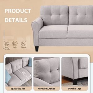 Modern Linen Upholstery Sectional Sofa w/3-seat Couch, Loveseat & Single Armchair for Living Room Bedroom Dorm, Tufted Corner Sofa w/Padded Cushion, Rolled Arm & Wooden Legs for Home Office (1+2 Seat)