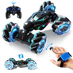 deejoy rc stunt car, 2.4ghz 4wd remote control gesture sensor toy cars, double sided rotating off road vehicle 360° flips with lights music, for boys & girls birthday
