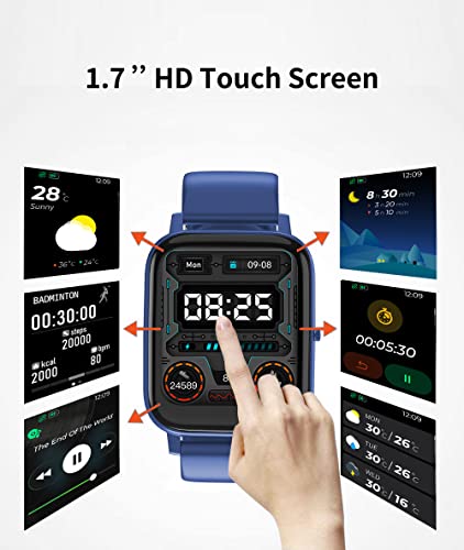 Jassco Smart Watch, Fitness Tracker for Android Phones and iPhone with Pedometer, Sleep Monitor, Music Control, IP68 Waterproof Bluetooth Sport Watch Activity Tracker with 1.7’’ Touch Screen -Blue