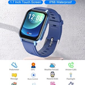 Jassco Smart Watch, Fitness Tracker for Android Phones and iPhone with Pedometer, Sleep Monitor, Music Control, IP68 Waterproof Bluetooth Sport Watch Activity Tracker with 1.7’’ Touch Screen -Blue