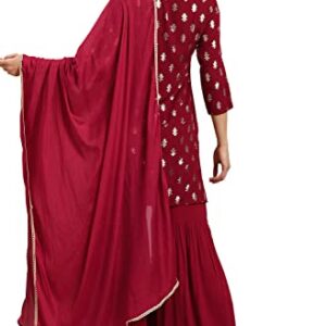 Janasya Indian Women's Maroon Rayon Kurti With Sharara And Dupatta(SET322-KR-SHA-XS)