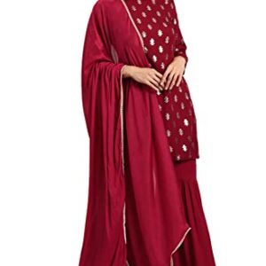 Janasya Indian Women's Maroon Rayon Kurti With Sharara And Dupatta(SET322-KR-SHA-XS)