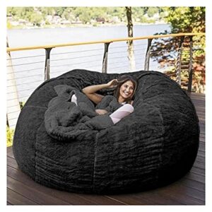ekwq 5 6 7 ft bean bag chair cover chair cushion, big round soft fluffy pv velvet sofa bed cover(it was only a cover, not a full bean bag) living room furniture lazy sofa bed cover, black, 5ft