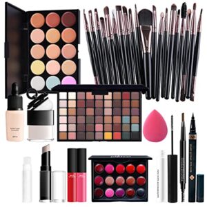 All in One Makeup Kit For Girls Include Eyeshadow Cosmetic Brush Concealer Lipstick Lip Gloss Concealer Stick Mascara Eyeliner Eyebrow Pencil Lip Balm Powder Puff Loose Powder-Makeup Set