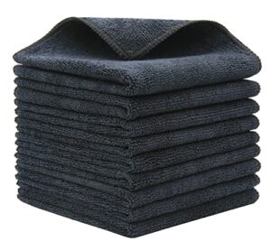 hyllzb microfiber kitchen dish cloth cleaning rags, 9 pack microfiber cleaning cloth for glasses, lint free cloth rags for household cleaning or cooking, 12 x 12 inches (black)