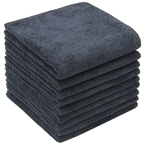 HYLLZB Microfiber Kitchen Dish Cloth Cleaning Rags, 9 Pack Microfiber Cleaning Cloth for Glasses, Lint Free Cloth Rags for Household Cleaning or Cooking, 12 x 12 Inches (Black)