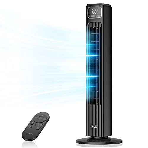 VCK Tower Fan, 80° Oscillating Fans with Remote, 36'' Quiet Cooling Fan,Adjustable 3 Speeds,4 Mode,12H Timer, LED Display with Auto Off,Standing Bladeless Floor Fan for Bedroom Home Office