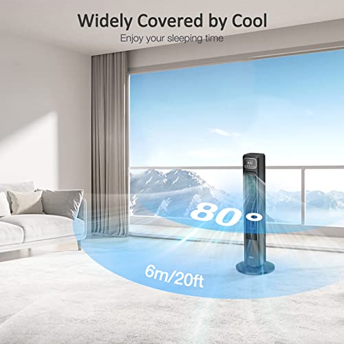 VCK Tower Fan, 80° Oscillating Fans with Remote, 36'' Quiet Cooling Fan,Adjustable 3 Speeds,4 Mode,12H Timer, LED Display with Auto Off,Standing Bladeless Floor Fan for Bedroom Home Office