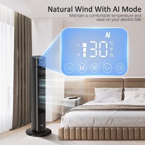 VCK Tower Fan, 80° Oscillating Fans with Remote, 36'' Quiet Cooling Fan,Adjustable 3 Speeds,4 Mode,12H Timer, LED Display with Auto Off,Standing Bladeless Floor Fan for Bedroom Home Office