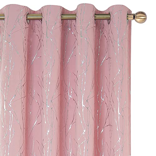 Tony's collection Blush Curtains for Bedroom, Blackout Curtains 63 Length Wave Foil Print Pattern Room Darkening Living Room Curtains for Kids Girls(34x63 Inch, Blush,2 Panels)