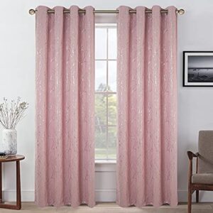 Tony's collection Blush Curtains for Bedroom, Blackout Curtains 63 Length Wave Foil Print Pattern Room Darkening Living Room Curtains for Kids Girls(34x63 Inch, Blush,2 Panels)