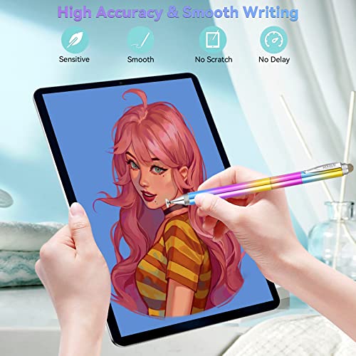 Universal Stylus Pens, Honiha High Precise Disc Stylus Pens for Touch Screens 4 in 1 Touch Screen Pen Capacitive Stylus Compatible with iPad, iPhone, Samsung, Android, Microsoft Tablets- Rainbow