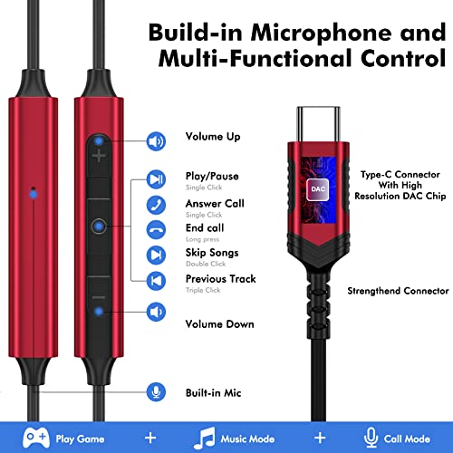 TITACUTE USB C Headphone, Type C Earphone Magnetic Wired Earbud for Samsung A53 A54 S22 S23 S21 S20 Galaxy Z Flip 5 Fold 4 Google Pixel 7 6 6a 7a Noise Canceling Stereo in-Ear Headset with Microphone