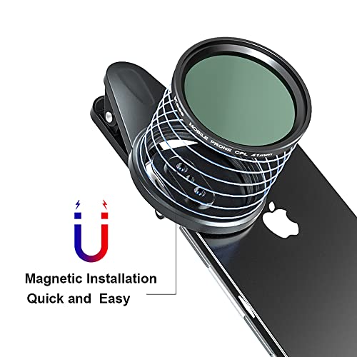 Kase 41mm Magnetic Polarizing CPL Filter for iPhone,Cell Phone Camera Lens Circular Polarizer Filter with Clip for iPhone 14 13 12 11 8 7 XR X XS,Samsung Xiaomi OnePlus