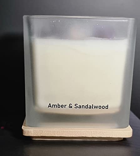 Natural Soy Wax Scented Candles - Lavender Vanilla Scented Candle & Amber Sandalwood with Wooden Wick in a Frosted Glass Square Jar with Bamboo Lid by September 98