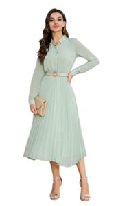 abletree business casual shirt dress for women long sleeves pleated midi dresses with belt mint green