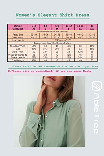 AbleTree Business Casual Shirt Dress for Women Long Sleeves Pleated Midi Dresses with Belt Mint Green