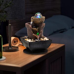 Tabletop Fountain Indoor Waterfall Meditation Fountain Office Relaxing Tabletop Fountain Includes Many Natural River Rock LED Lights Rolling Decorative Bubble Balls