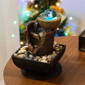 Tabletop Fountain Indoor Waterfall Meditation Fountain Office Relaxing Tabletop Fountain Includes Many Natural River Rock LED Lights Rolling Decorative Bubble Balls