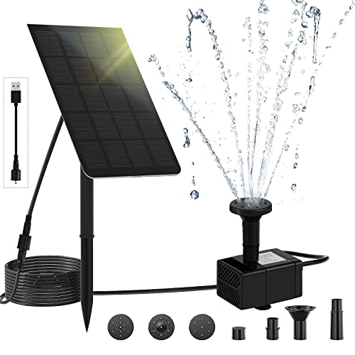 LEDBOKLI Solar Water Fountain Pump with Solar Panel and USB Powered, Solar Water Fountain Pond Pump Kit, Solar Powered Fountain USB Water Pump Solar Submersible Pump for Bird Bath Garden Backyard Pool