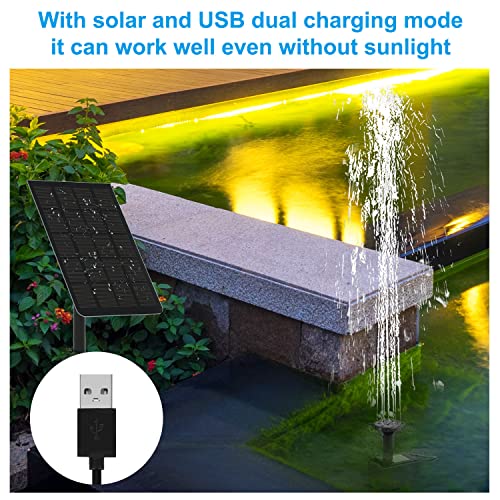 LEDBOKLI Solar Water Fountain Pump with Solar Panel and USB Powered, Solar Water Fountain Pond Pump Kit, Solar Powered Fountain USB Water Pump Solar Submersible Pump for Bird Bath Garden Backyard Pool