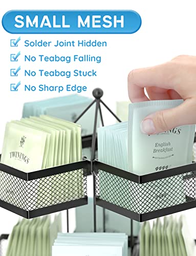 Tea Bag Organizer, Tea Bag Storage Holder Spinning Carousel 96 Teabags Container, Lazy Susan Coffee Creamer Sweetener Tea Caddy for Kitchen Counter Cabinet Pantry Shelf Organizer