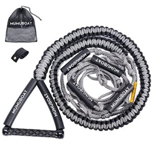 mumuboat 25ft wakesurf rope with eva handle, 6 sections floating watersport ropes for surfing (grey & black)