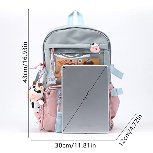 JQWSVE Kawaii Backpack with Kawaii Pins and Accessories Cute Backpack Aesthetic Backpack Women Lightweight Travel Rucksack