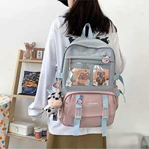 JQWSVE Kawaii Backpack with Kawaii Pins and Accessories Cute Backpack Aesthetic Backpack Women Lightweight Travel Rucksack