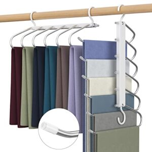 magic pants hangers space saving - 6 tier multi-functional rack for hanging pants, jeans, scarf, trouser, clothes. no slip folding hangers for closet organizer - for men and women, 2 pack