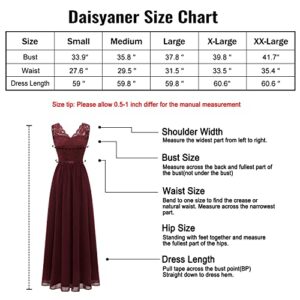 Daisyaner Women's Formal Floral Lace V-Neck Formal Dresses Evening Party Elegant Maxi Dress for Wedding Guest White L