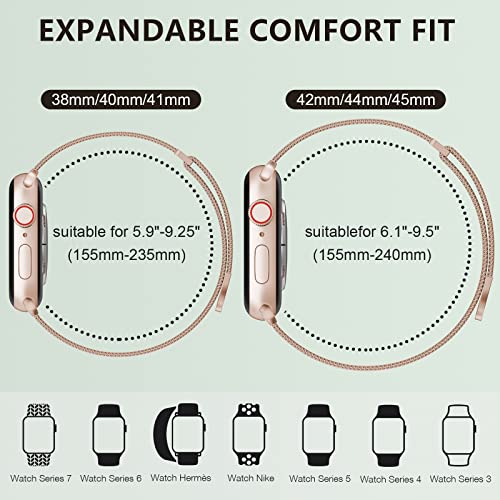 Marge Plus Compatible with Apple Watch Band Series Ultra 8 7 6 5 4 3 2 1 SE 38mm 40mm 41mm 42mm 44mm 45mm 49mm Women and Men, Stainless Steel Mesh Loop Magnetic Clasp Replacement for iWatch Bands (41mm/40mm/38mm, Champagne Gold).