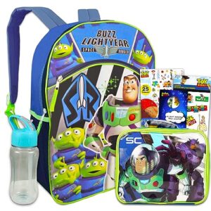 disney bundle buzz lightyear backpack and lunch bag set - 6 pc bundle with buzz lightyear backpack, buzz lightyear lunch box, water bottle, stickers, tattoos, and more (buzz lightyear bags for kids)