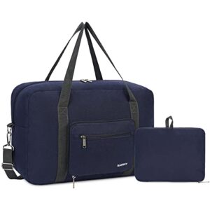 for spirit airlines personal item bag 18x14x8 foldable travel duffel bag tote carry on luggage for women and men (dark blue (with shoulder strap))